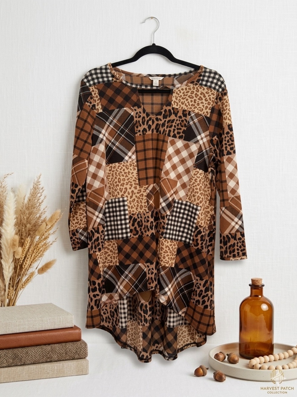 Cato Fashions Leopard Plaid Patchwork Tunic Top / Mini Dress